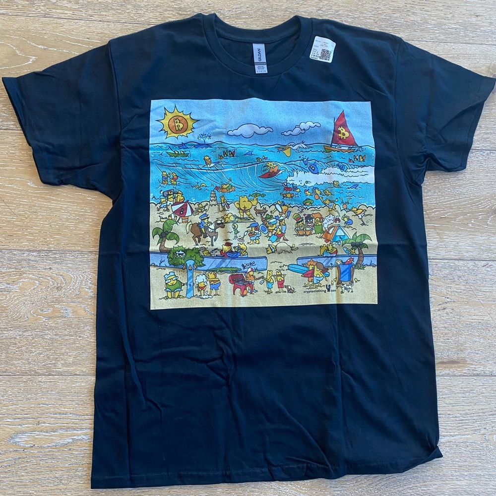 Amazing bitcoin and crypto themed black t shirt in mens size large
